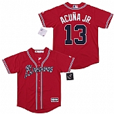Youth Braves 13 Ronald Acuna Jr. Red Cool Base Jersey,baseball caps,new era cap wholesale,wholesale hats